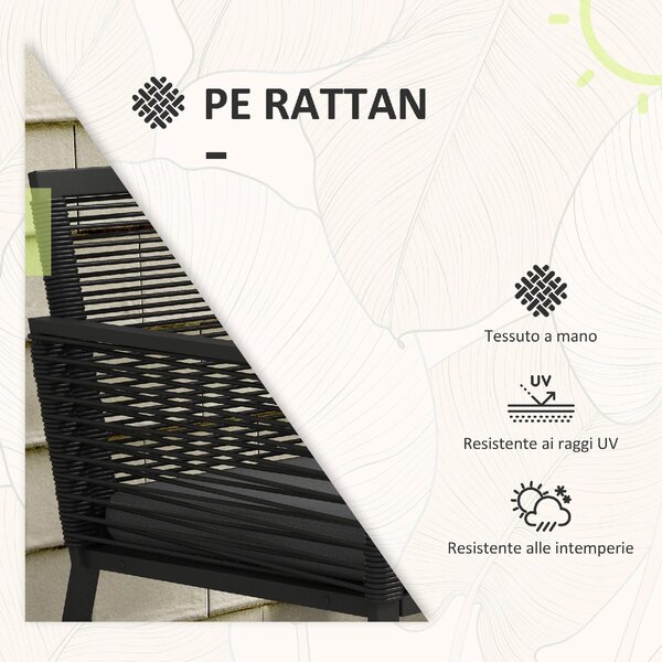 VivaGarden Salotto da Giardino con 2 Poltrone e Tavolino con Cuscini in Rattan PE colore Nero