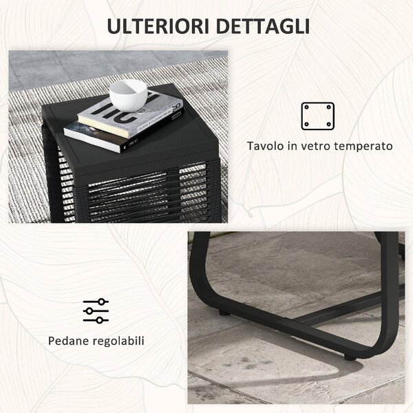 VivaGarden Salotto da Giardino con 2 Poltrone e Tavolino con Cuscini in Rattan PE colore Nero