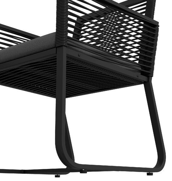 VivaGarden Salotto da Giardino con 2 Poltrone e Tavolino con Cuscini in Rattan PE colore Nero