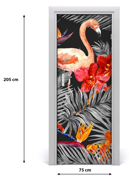 Adesivo per porta Flamingos e fiori 75x205 cm