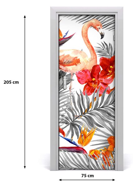 Adesivo per porta Flamingos e fiori 75x205 cm