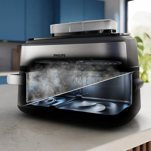 Philips Friggitrice ad Aria Capacit 9.5 Litri Potenza 2750 Watt con Maxi Cestello e Vapore colore Argento/Nero - NA565/02 Serie 5000