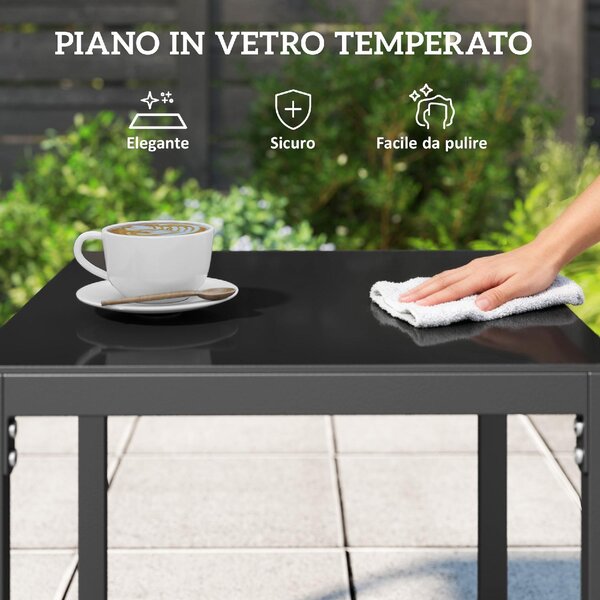 VivaGarden Salotto da Giardino con 2 Poltrone e Tavolino con Piano in Vetro in Rattan colore Nero
