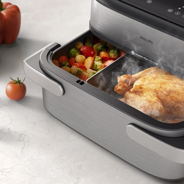 Philips Friggitrice ad Aria Capacit 9.5 Litri Potenza 2750 Watt con Maxi Cestello e Vapore colore Argento/Nero - NA565/02 Serie 5000