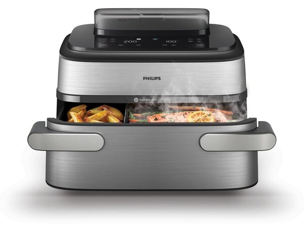 Philips Friggitrice ad Aria Capacit 9.5 Litri Potenza 2750 Watt con Maxi Cestello e Vapore colore Argento/Nero - NA565/02 Serie 5000