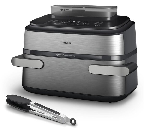 Philips Friggitrice ad Aria Capacit 9.5 Litri Potenza 2750 Watt con Maxi Cestello e Vapore colore Argento/Nero - NA565/02 Serie 5000