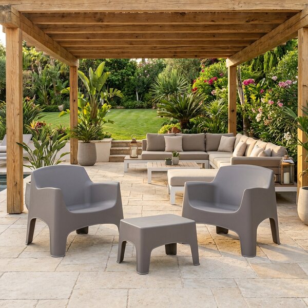 BICA Salotto da Giardino con 2 Poltrone e Tavolino in Polipropilene colore Taupe - Ibiza Terrace