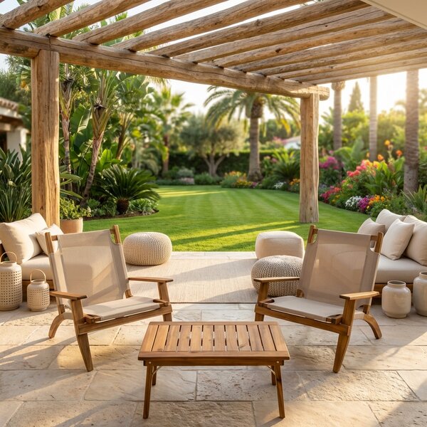 TOOMAX Salotto da Giardino con 2 Poltrone e Tavolino in Legno colore Sabbia - Wood Cotton Club Flamenco