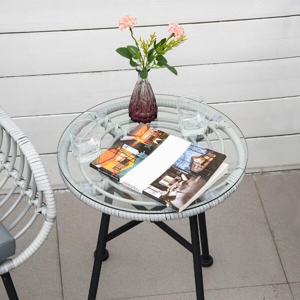 VivaGarden Salotto da Giardino con 2 Sedie e Tavolino con Cuscini in Rattan PE colore Grigio