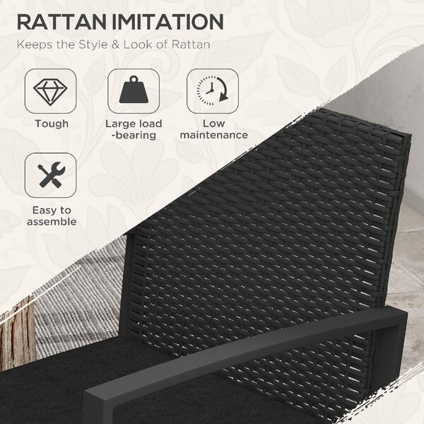 VivaGarden Salotto da Giardino con 2 Sedie e Tavolino con Cuscini in Rattan PE colore Nero