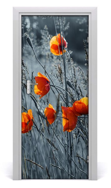 Poster adesivo per porta Poppies da campo 75x205 cm