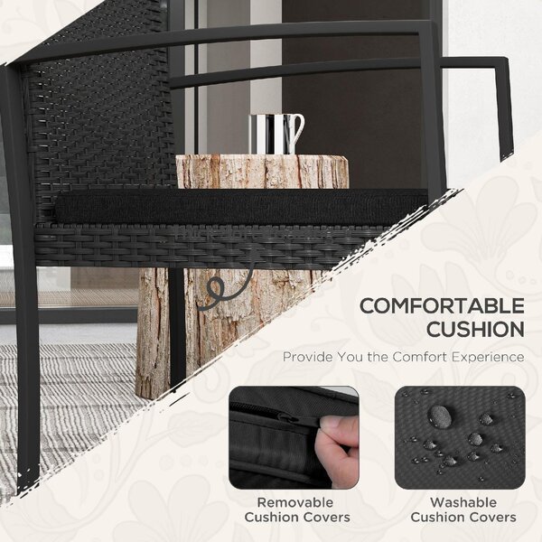 VivaGarden Salotto da Giardino con 2 Sedie e Tavolino con Cuscini in Rattan PE colore Nero