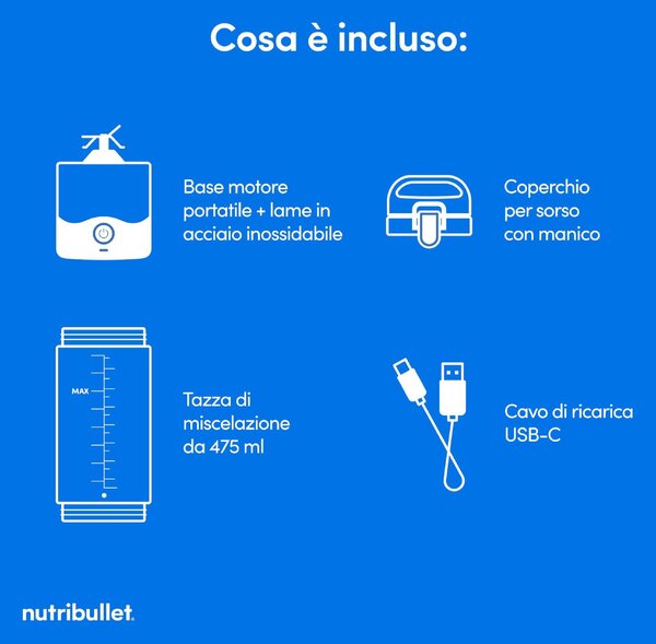 NutriBullet Frullatore con Bicchiere Portatile per Sportivi Capacit Ciotola 0,5 Litri 2000 mAh con Tritaghiaccio colore Rosso - NBP003MA 0C22300095