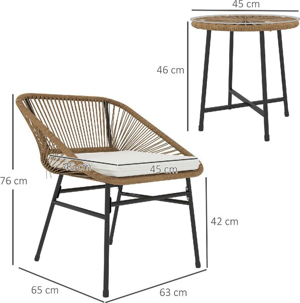 VivaGarden Salotto da Giardino con 2 Sedie e Tavolino con Cuscini in Rattan PE e Acciaio colore Beige