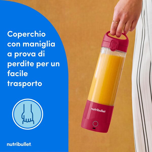 NutriBullet Frullatore con Bicchiere Portatile per Sportivi Capacit Ciotola 0,5 Litri 2000 mAh con Tritaghiaccio colore Rosso - NBP003MA 0C22300095