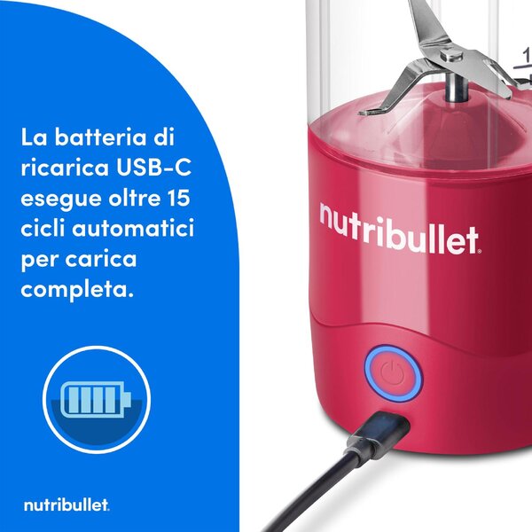 NutriBullet Frullatore con Bicchiere Portatile per Sportivi Capacit Ciotola 0,5 Litri 2000 mAh con Tritaghiaccio colore Rosso - NBP003MA 0C22300095