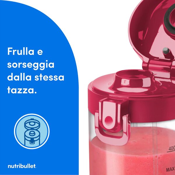NutriBullet Frullatore con Bicchiere Portatile per Sportivi Capacit Ciotola 0,5 Litri 2000 mAh con Tritaghiaccio colore Rosso - NBP003MA 0C22300095