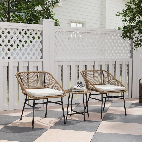 VivaGarden Salotto da Giardino con 2 Sedie e Tavolino con Cuscini in Rattan PE e Acciaio colore Beige