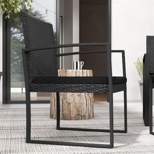 VivaGarden Salotto da Giardino con 2 Sedie e Tavolino con Cuscini in Rattan PE colore Nero