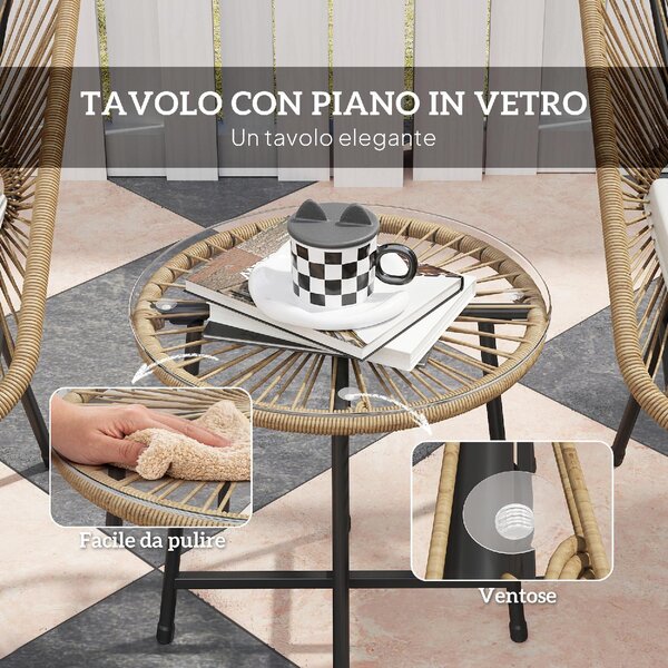 VivaGarden Salotto da Giardino con 2 Sedie e Tavolino con Cuscini in Rattan PE e Acciaio colore Beige