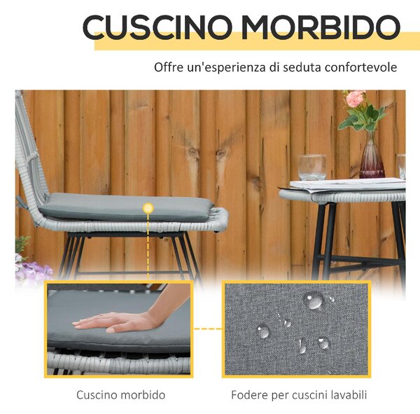 VivaGarden Salotto da Giardino con 2 Sedie e Tavolino con Cuscini in Rattan PE/Vetro colore Grigio