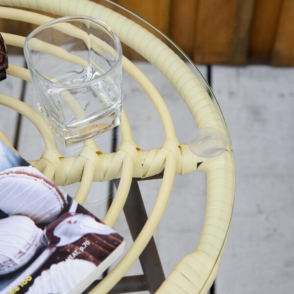 VivaGarden Salotto da Giardino con 2 Sedie e Tavolino con Cuscini in Rattan PE/Vetro colore Beige