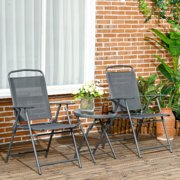 VivaGarden Salotto da Giardino con 2 Sedie e Tavolino da Caff in Metallo colore Grigio Scuro