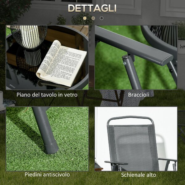 VivaGarden Salotto da Giardino con 2 Sedie e Tavolino da Caff in Metallo colore Grigio Scuro