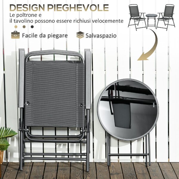 VivaGarden Salotto da Giardino con 2 Sedie e Tavolino da Caff in Metallo colore Grigio Scuro