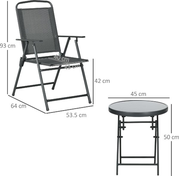 VivaGarden Salotto da Giardino con 2 Sedie e Tavolino da Caff in Metallo colore Grigio Scuro
