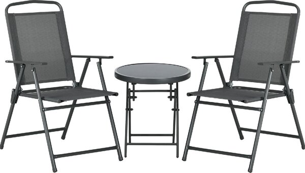 VivaGarden Salotto da Giardino con 2 Sedie e Tavolino da Caff in Metallo colore Grigio Scuro