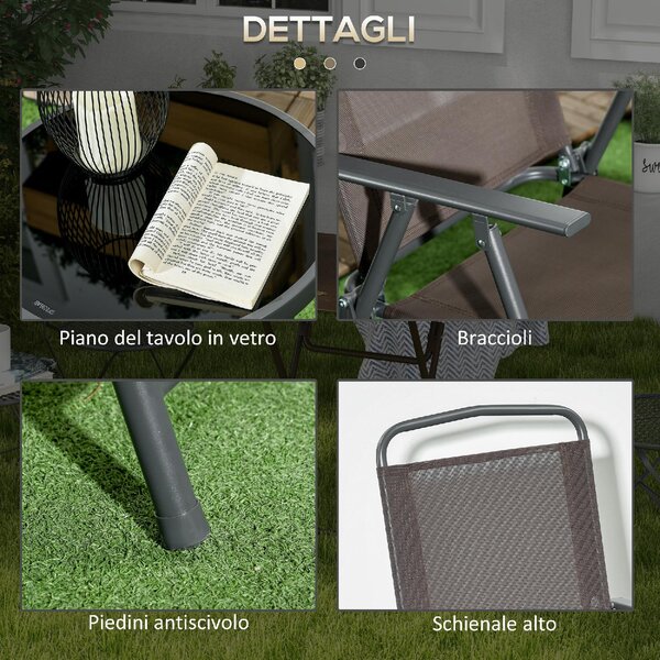 VivaGarden Salotto da Giardino con 2 Sedie e Tavolino da Caff in Metallo colore Marrone