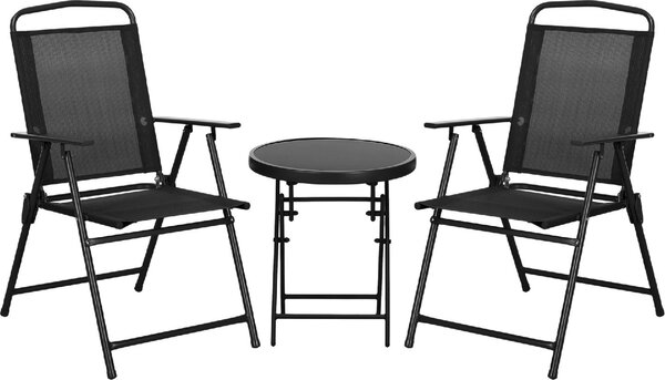 VivaGarden Salotto da Giardino con 2 Sedie e Tavolino da Caff in Metallo colore Nero