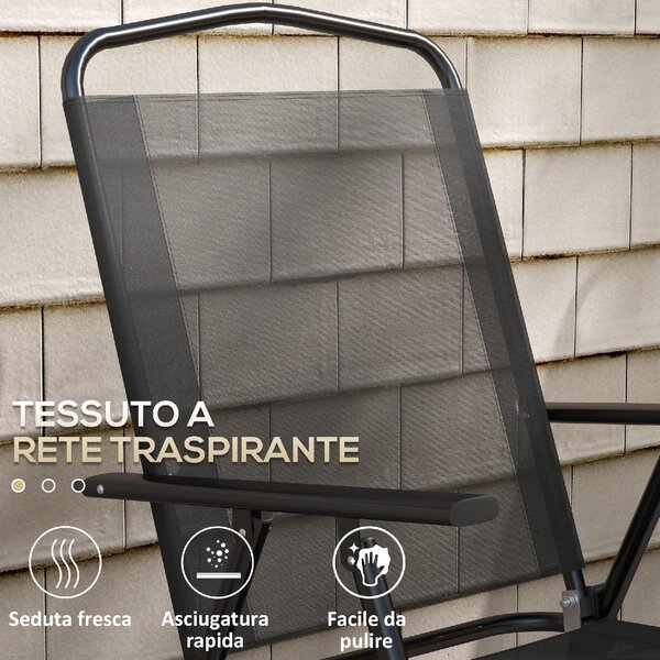 VivaGarden Salotto da Giardino con 2 Sedie e Tavolino da Caff in Metallo colore Nero