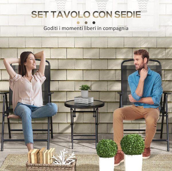 VivaGarden Salotto da Giardino con 2 Sedie e Tavolino da Caff in Metallo colore Nero