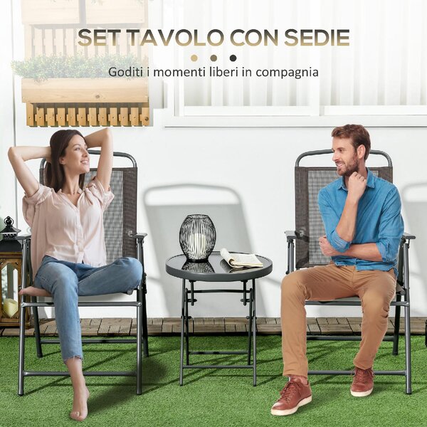 VivaGarden Salotto da Giardino con 2 Sedie e Tavolino da Caff in Metallo colore Marrone
