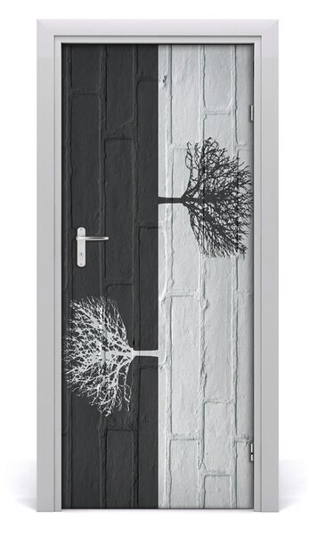 Adesivo per porta interna Alberi sul muro 75x205 cm