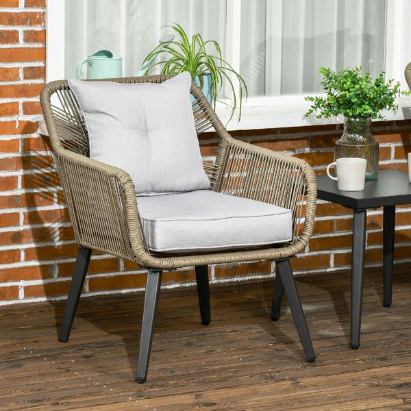 VivaGarden Salotto da Giardino con 2 Sedie e Tavolino in Acciaio e Rattan PE colore Grigio