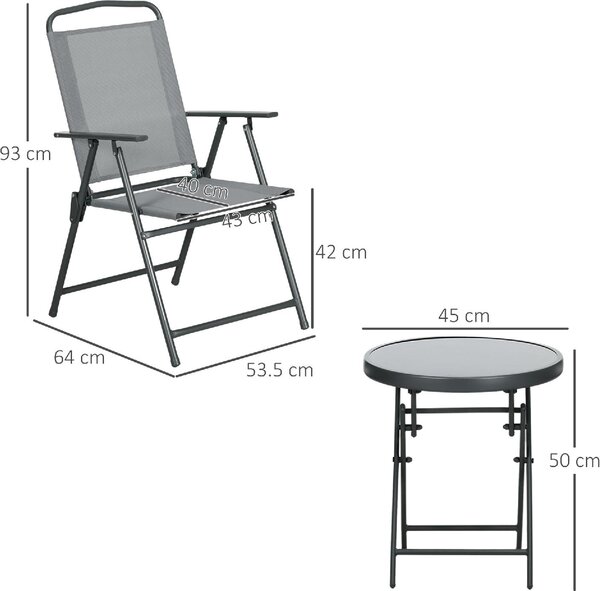 VivaGarden Salotto da Giardino con 2 Sedie e Tavolino in Metallo colore Grigio Chiaro