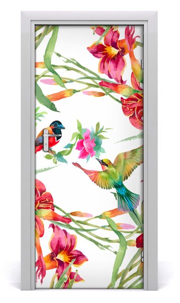 Adesivo per porta Uccelli e fiori 75x205 cm