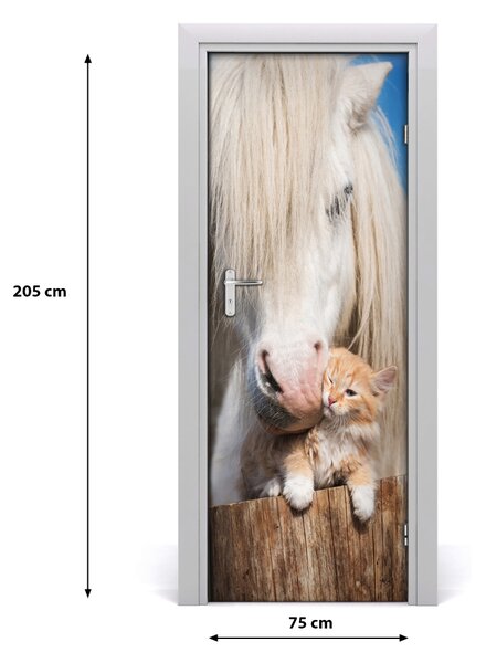 Sticker porta Cavallo bianco con un gatto 75x205 cm