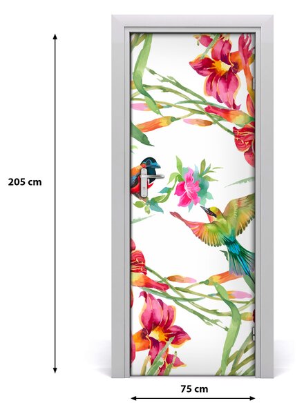 Adesivo per porta Uccelli e fiori 75x205 cm