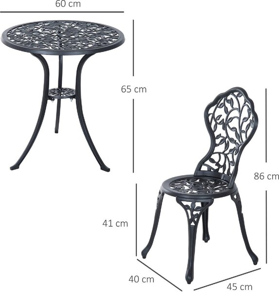 VivaGarden Salotto da Giardino con 2 Sedie e Tavolino Rotondo in Alluminio colore Nero