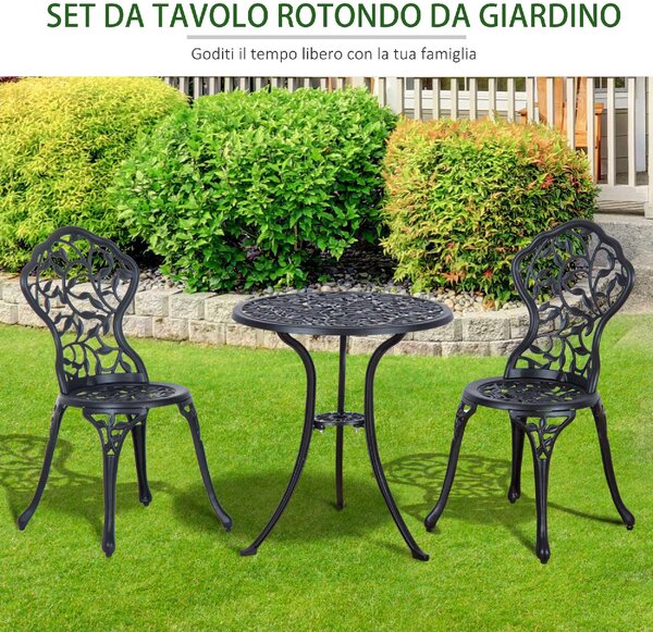 VivaGarden Salotto da Giardino con 2 Sedie e Tavolino Rotondo in Alluminio colore Nero