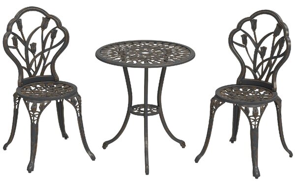 VivaGarden Salotto da Giardino con 2 Sedie e Tavolino Rotondo in Alluminio colore Bronzo