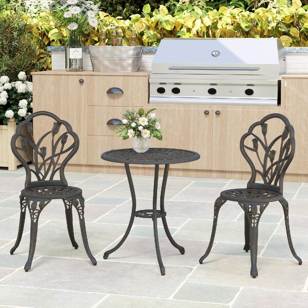 VivaGarden Salotto da Giardino con 2 Sedie e Tavolino Rotondo in Alluminio colore Bronzo