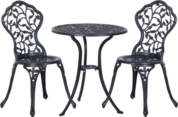 VivaGarden Salotto da Giardino con 2 Sedie e Tavolino Rotondo in Alluminio colore Nero