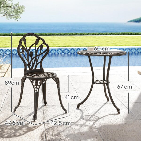 VivaGarden Salotto da Giardino con 2 Sedie e Tavolino Rotondo in Alluminio colore Bronzo
