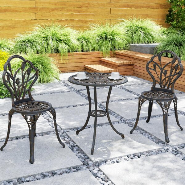 VivaGarden Salotto da Giardino con 2 Sedie e Tavolino Rotondo in Alluminio colore Bronzo