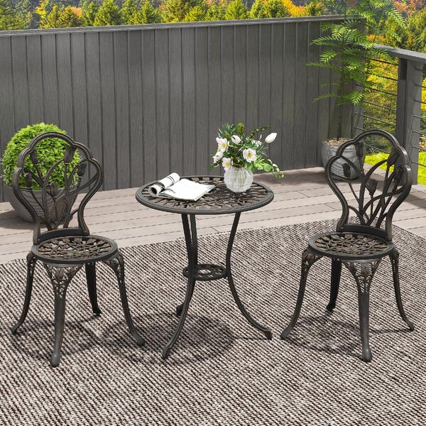 VivaGarden Salotto da Giardino con 2 Sedie e Tavolino Rotondo in Alluminio colore Bronzo